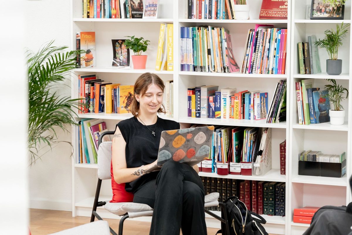 Studying online in the school library