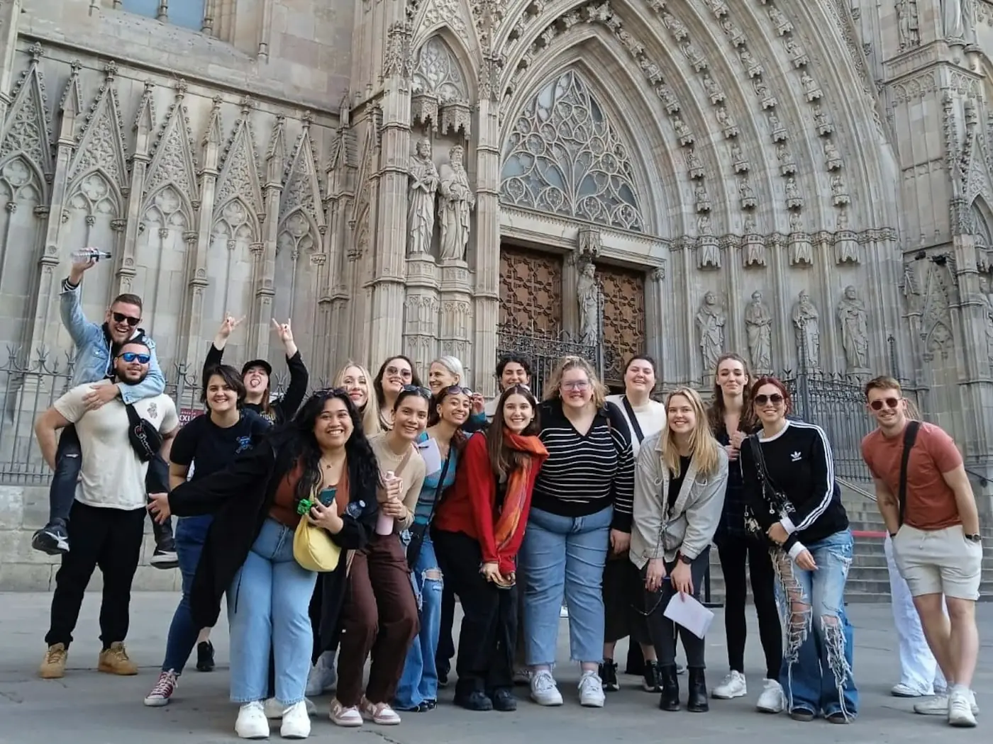 A group of students outside Barcelona Cathedral