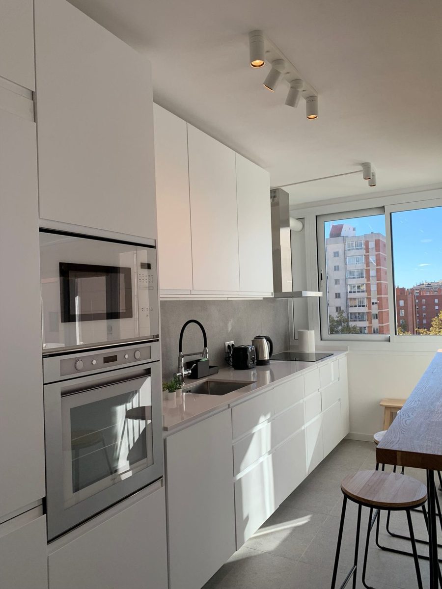 The kitchen of one of the flats